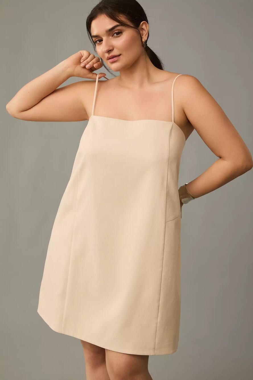New Anthropologie Mare Mare Linen Blend Square-Neck A-Line Mini Dress $148 1X